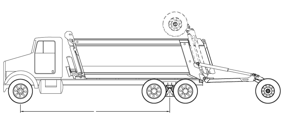 Bridge law example: 4-axle super dump truck with 255 inch wheelbase and 66,000 lbs GVW